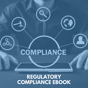 Compliance graphics coming outside of a tablet representing regulatory compliance practices.