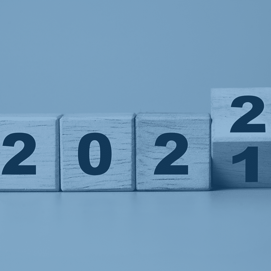 Numbered wooden blocks changing from the year 2021 to 2022.