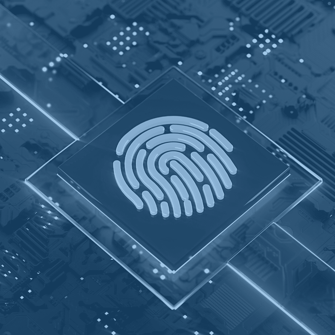 Fingerprint on technology representing cybersecurity.